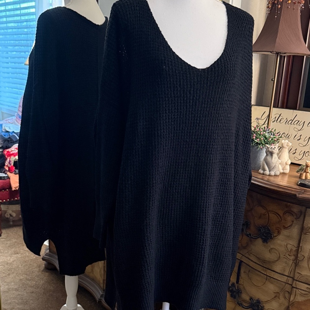 Intimately Free People Oversized Black Waffle Knit Sweater